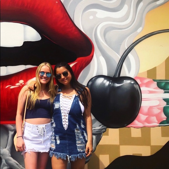 Trendy lace up denim overalls with rips!! - Picture 3 of 3